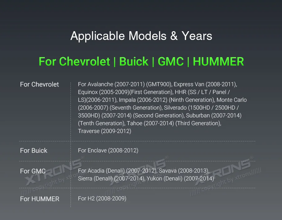 XTRONS " Android 9,0 Восьмиядерный автомобильный Радио плеер gps OBD для Chevrolet Tahoe Impala для BUICK Enclave для GMC Для HUMMER NO DVD