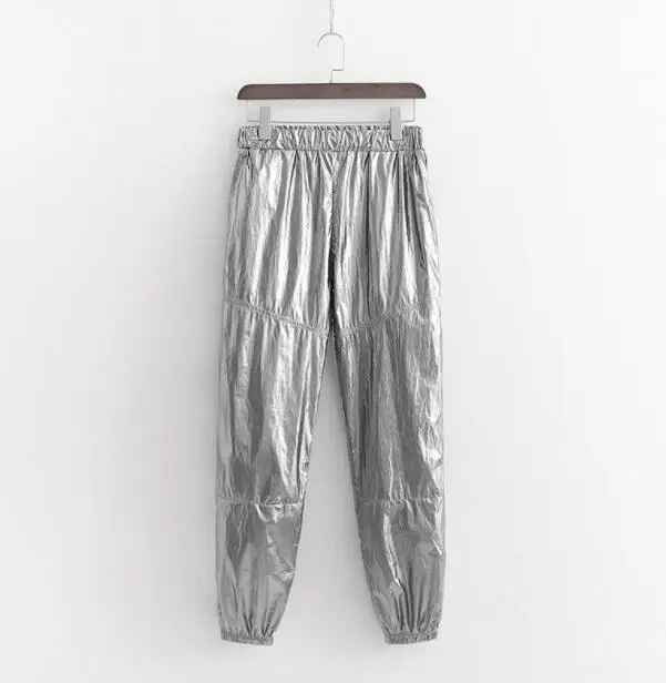 Высокая талия женские летние серебряные брюки уличная пот брюки для женщин Светоотражающие хип хоп джоггеры брюки - Цвет: Серебристый