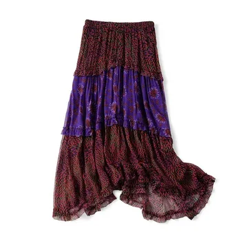

Women Skirt 2020 Spring / Summer New Bohemian Style Stitching Floral Print Skirt