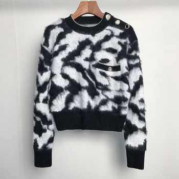 

Knitted Leopard Women Sweaters 2020 Autumn Knitted Pullovers Women Casual O-neck Sweater