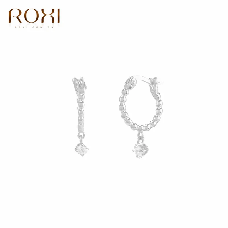 ROXI 925 пробы, серебряные серьги, маленькие круглые бусины, CZ подвеска, серьги-гвоздики для женщин, oorbellen Brincos, женские свадебные серьги - Окраска металла: Платиновое покрытие