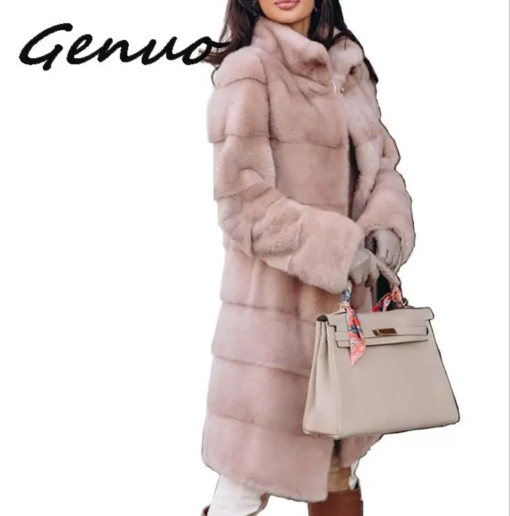 #*Cheap Genuo New 2019 Winter Thicken Warm Artificial Mink Faux Fur Coat Women Fashion Slim Solid Color Nine Quarter Faux Fur Jacket