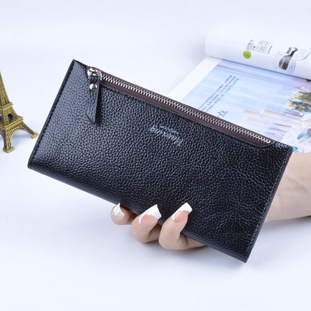 Новая мода женский кожаный кошелёк Длинный кошелек сумка держатель для карт Чехол Сумочка клатч черный/серебристый