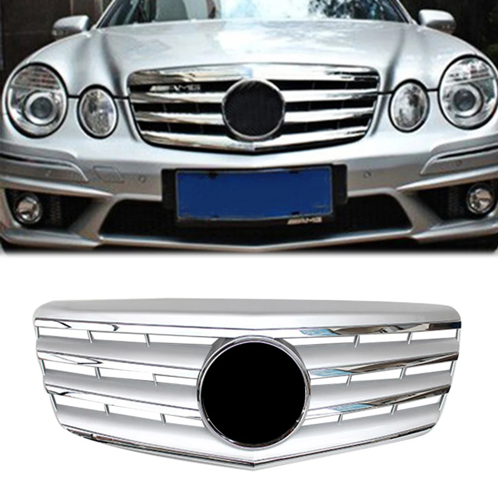 AMG стиль автомобиля Передняя решетка верхний гриль для 2007 2008 2009 Mercedes Benz E-Class W211 E320 E350 E500 ABS пластик хром серебро