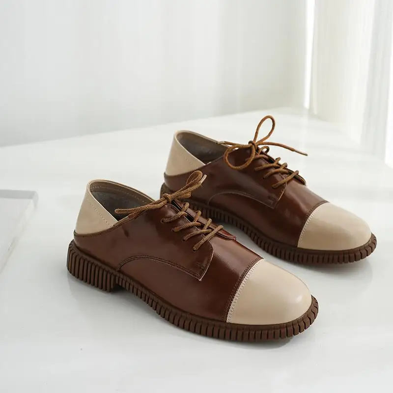ALLBITEFO simple style natural genuine leather leisure high heel shoes lace up spring autumn casual women shoes high heels