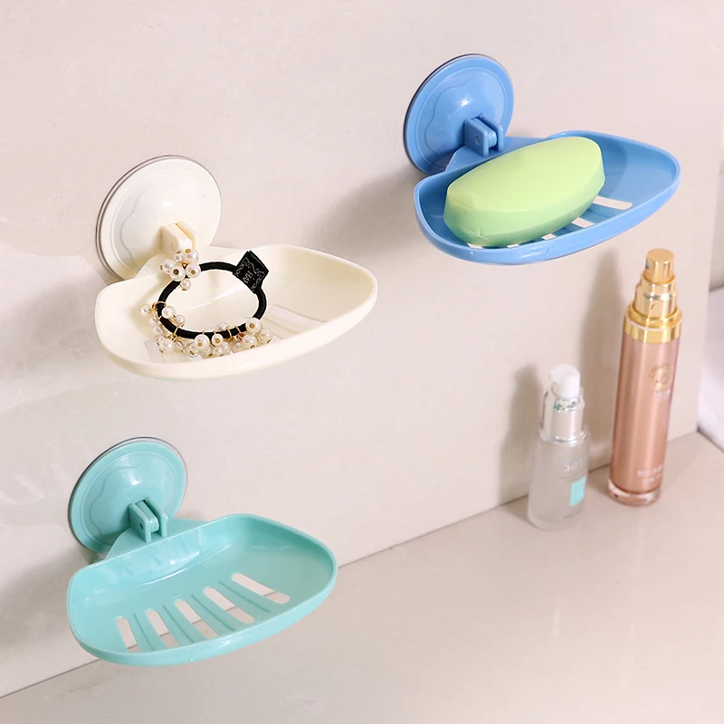 Plastic Soap Dish Sponge Storage Basket Drain Soap Storage Rack Holder Strong Sucker Wall Mounted Kitchen Bathroom Accessories