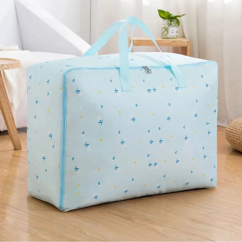 light blue flower Сумка для хранения из ткани Оксфорд, тканевая сумка для хранения игрушек, большая Вместительная дорожная сумка, органайзер для чемодана, стеганая сумка для хранения, органайзер для шкафа - Цвет: light blue flower