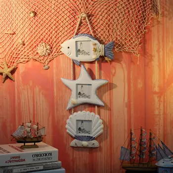 

1PC Creative Wooden Photo Frame Mediterranean Design Decoration Attractive Decorative Pendant Exquisite Sea Style Ornament