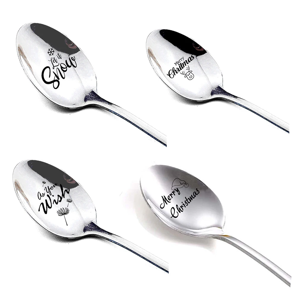 1pc Christmas Metal Lettering Spoons Long Handle Tea Coffee Spoon Home Cutlery Party Festival Tableware Santa Present Souvenir | Дом и сад