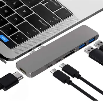 

USB Type C Hub Adapter 7 in 1 Dual Type-C Hub Hd Multimedia Interface Extension Adapter For Macbook Multiport Adapter