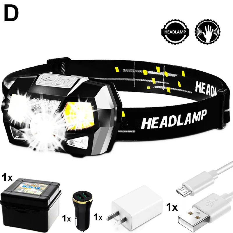 Option D ZK20 COB светодиодный мини налобный фонарь с зарядкой от usb, головной светильник, красный светильник, налобный фонарь с датчиком, головной светильник, фонарь - Испускаемый цвет: Option D