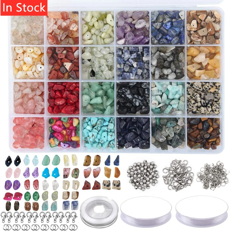 1323 Uds. Kit de cuentas de piedras preciosas irregulares con cuentas espaciadoras cierres de langosta anillos de salto elásticos para suministros de joyería DIY