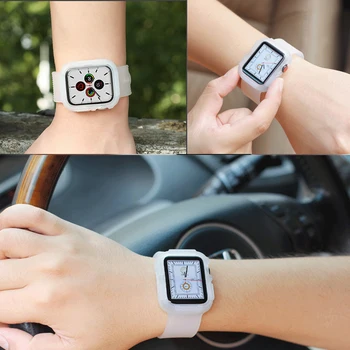 

Silicone Sports Band for Apple Watch 5 4 3 2 1 38MM 42MM Bands with case Rubber Watchband Strap for Iwatch series 5 4 40mm 44mm