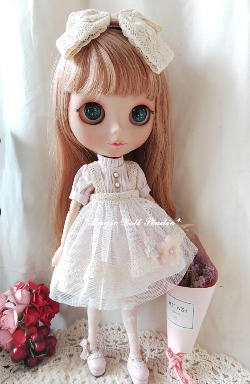 [MG707] горячая Распродажа neoblythe кукла платье# Хлопковое платье, Маскировочная сеть и набор бантиков для волос для neoblythe Кукла Одежда для розничной торговли