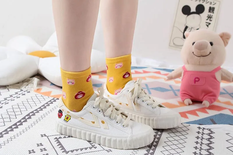 Японские Kawaii Модные дышащие Нескользящие повседневные женские носки с героями мультфильмов яркие цвета в студенческом стиле милая Свинка Свинья Calcetines Mujer