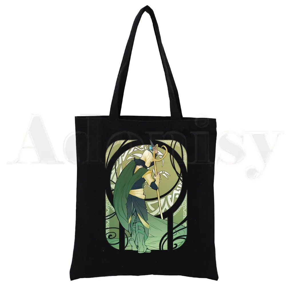 Super Hero LOKI Funny God of Mischief Reusable Shopping Bag Canvas Tote Bags Printing Eco Bag Shopper Shoulder Bags Black