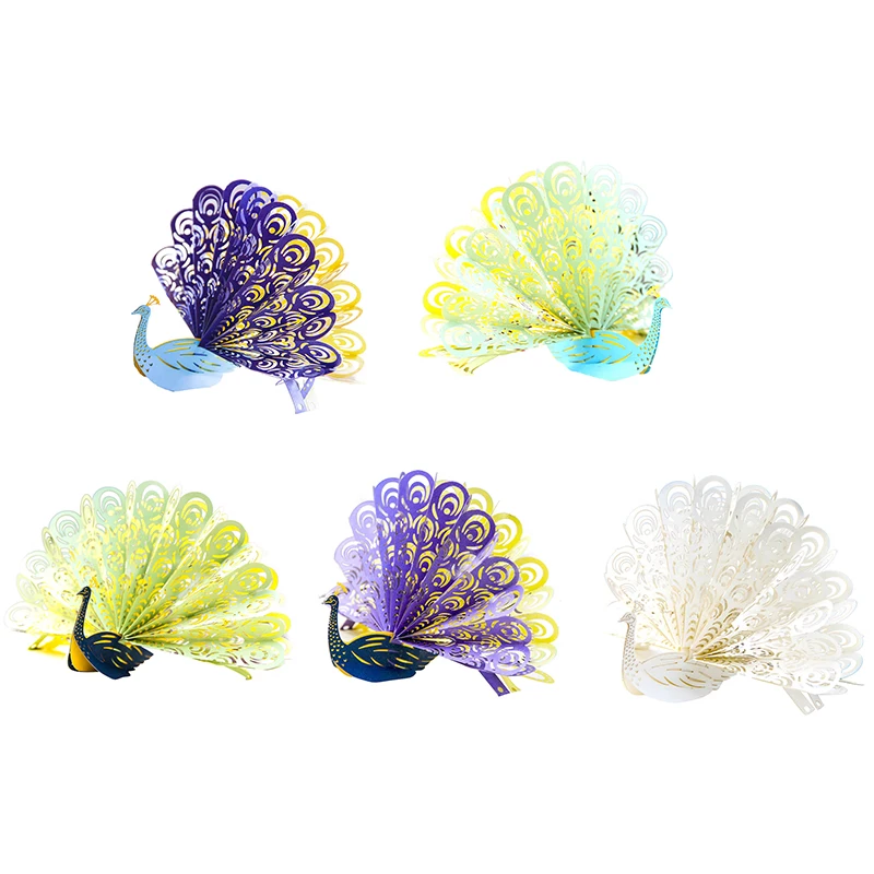 3D Pop UP Carved Peacock Cards Creative Gift Card for Girl Kids Wife Husband Birthday Cake Greeting Card Christmas Postcard Gift