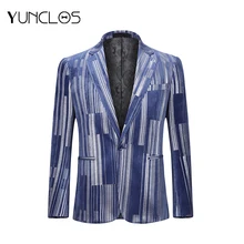 YUNCLOS синяя скальдинг Серебристая полоска вечерние куртки для мужчин плоский воротник Slim Fit мужской костюм с блейзером пиджак свадебные костюмы для мужской смокинг 3XL