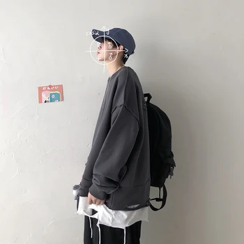 

2019 Men's Holes Oversize Style Hoodies Round Neck Coats False Two Piece Hoodie Cotton Pullover Casual Sweatshirts Size M-3XL