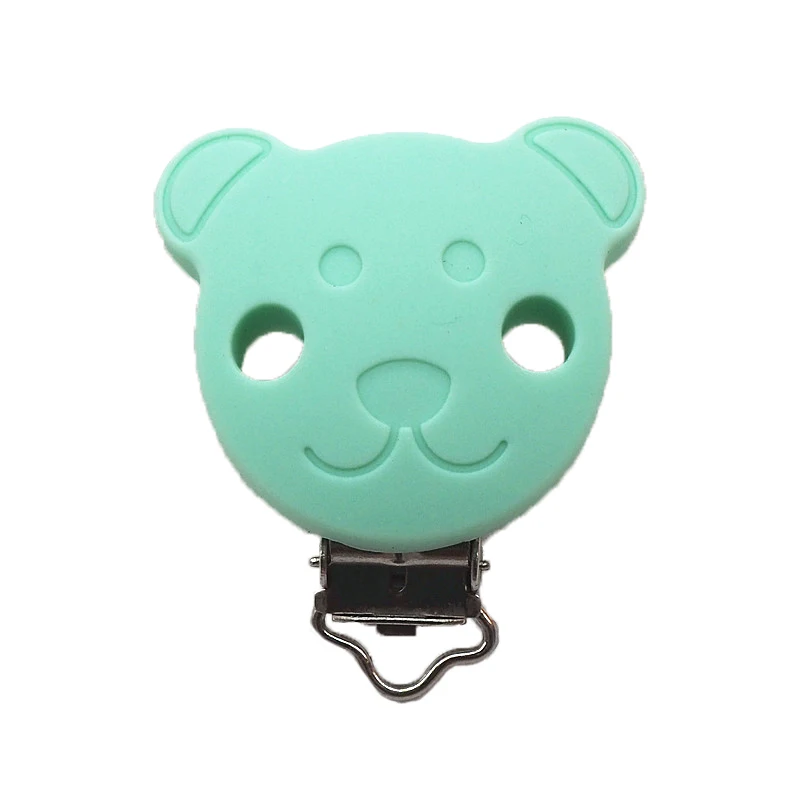 Mint Chenkai, 50 шт., силиконовые зажимы в виде медведя, Детская Соска с животным зажимом, пустышка, более гладкий держатель для DIY, для жевательной соски, цепочка в подарок - Color: Mint