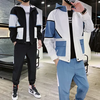 

New Long-sleeved Cardigan Suit Men's Casual Plus Size Sports Two-piece Suit Male Streetwear Hip Hop Fashion Loose Jackets