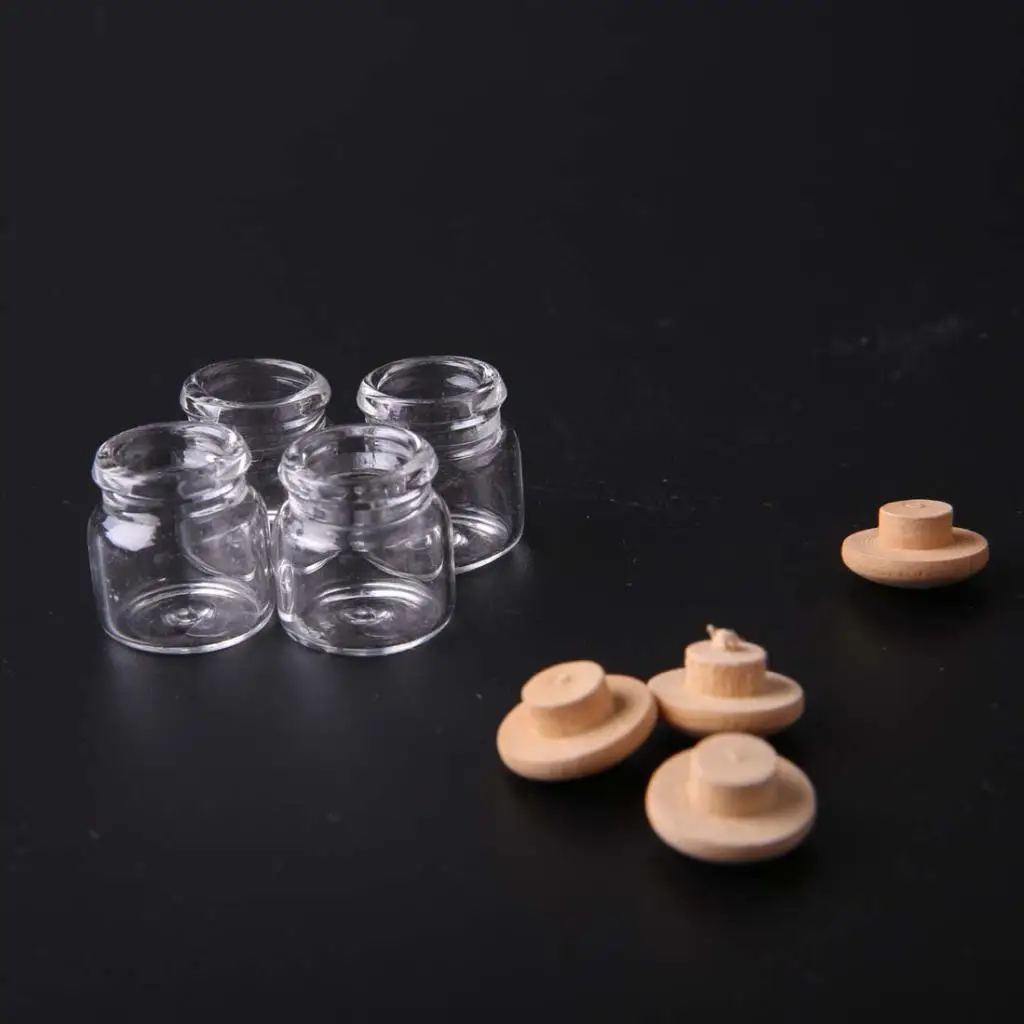 Dollhouse 4Pcs Miniature Food Jar W/ Wooden Lids FOR 1/12th Scale Dolls House Dollhouse 4Pcs Miniature Food Jar W/ Wooden Lids FOR 1/12th Scale Dolls House