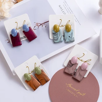

Korea Geometric Square New Fashion Big Acrylic Drop Earrings For Women Graffiti resin statement geometry Earrings Party Jewely