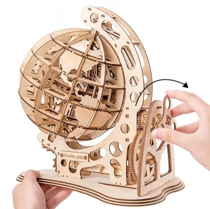 Деревянный глобус Пазлы 3D DIY механический привод модель Трансмиссия вращающиеся Пазлы украшения взрослые игрушки для детей