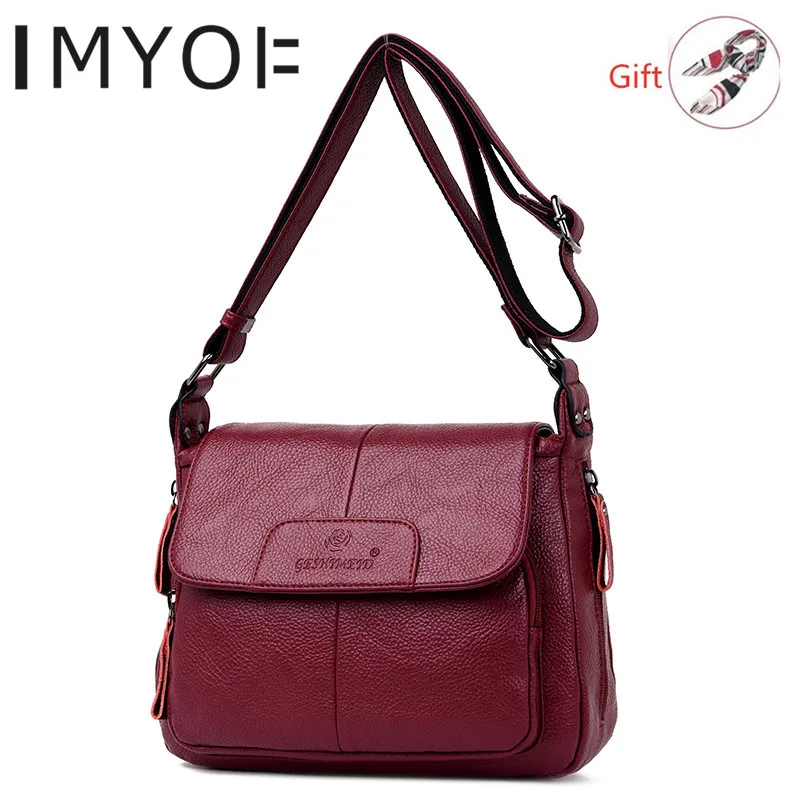 

IMYOK Soft PU Leather Flap Messenger Bag Luxury Handbags Women Bags Designer Ladies Handbag Shoulder Bags Tote Sac A Main Femme