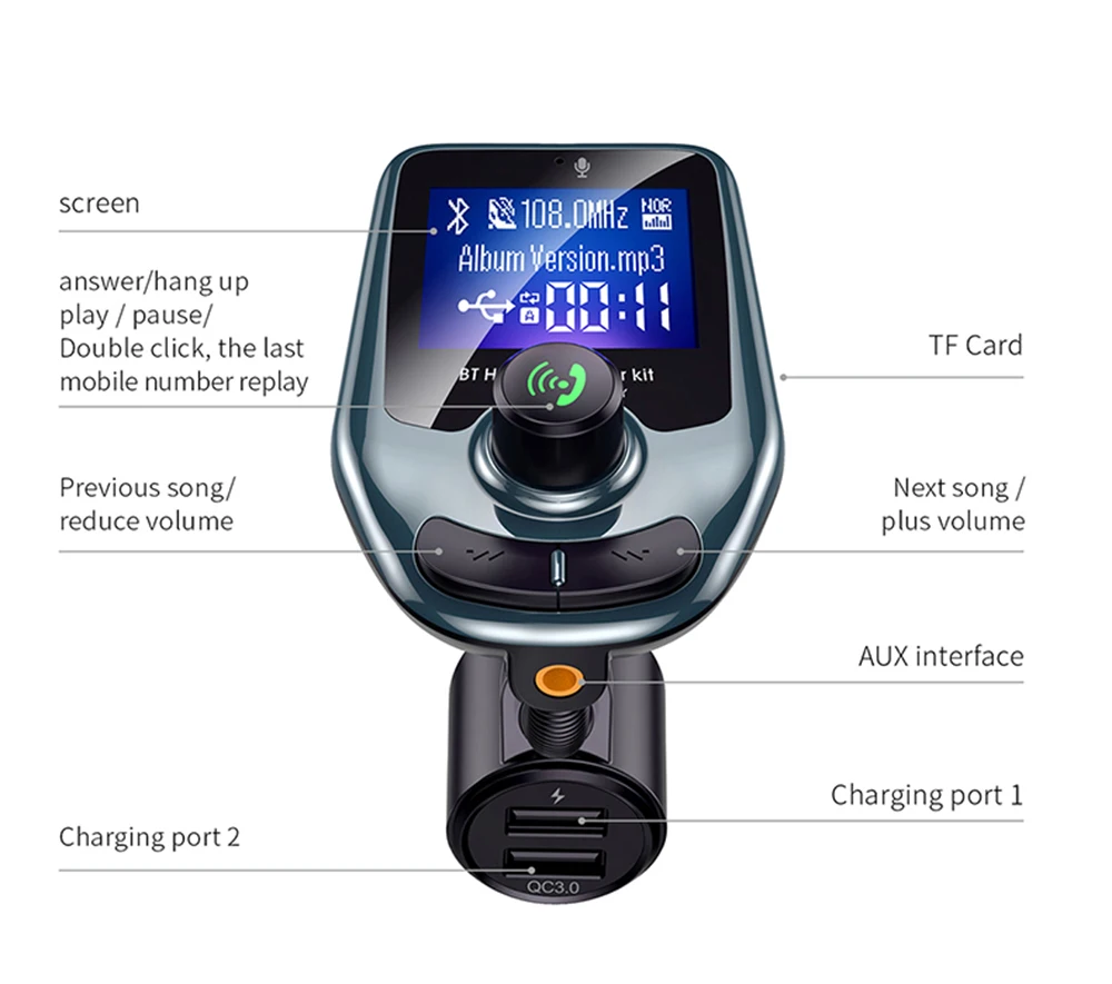 JINSERTA Bluetooth Автомобильный fm-передатчик аудио адаптер приемник беспроводной Громкая связь вольтметр автомобильный комплект TF карта AUX