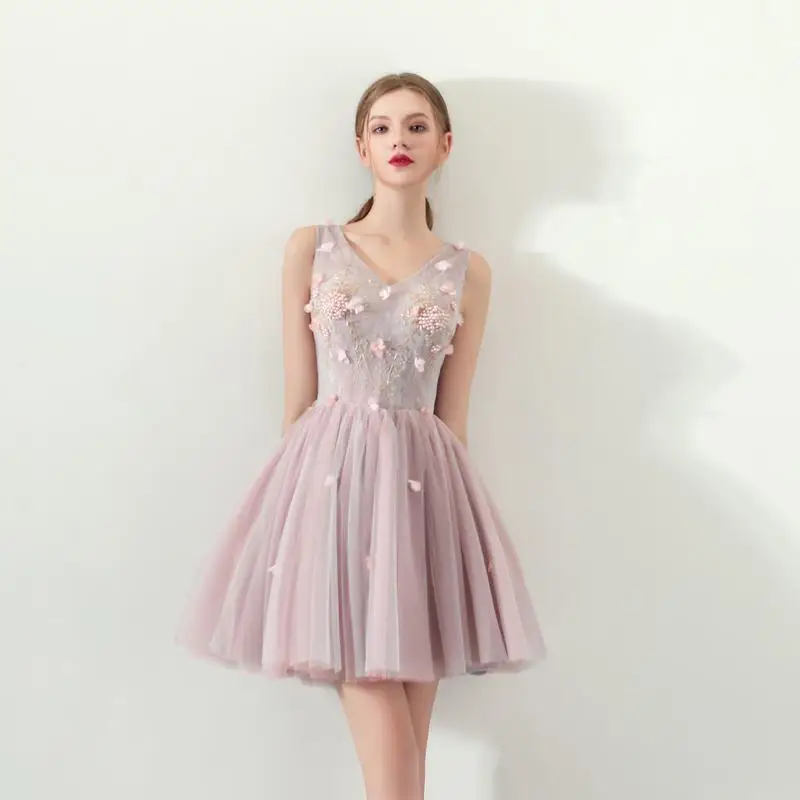 Розовые женские аппликации Qipao сексуальное свадебное платье с v-образным вырезом изысканные бусины без рукавов Cheongsam классическое мини Макси Сетчатое платье - Цвет: Style 1