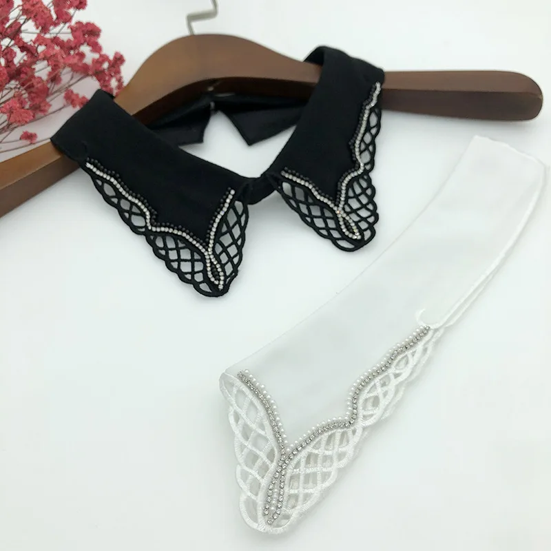 

Korean Women Shirt Detachable Collars Lace Hollow White Black Shirt Handmade False Collar Shirts Sweater Girls Fake Collar