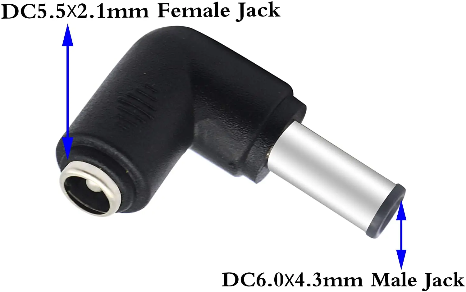2pack DC6.0x4.3mm Male 90 Degree Angle to DC5.5x2.1mm Female Adapter DC Barrel Power Jack Charging Cable Connector for Tablet
