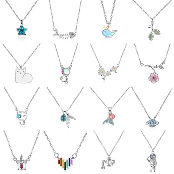 

FENGLI Whale Mickey Animal Necklace For Women Rainbow Lovely Star Chain Pendants Silver Color Jewelry Zircon Classic Gift