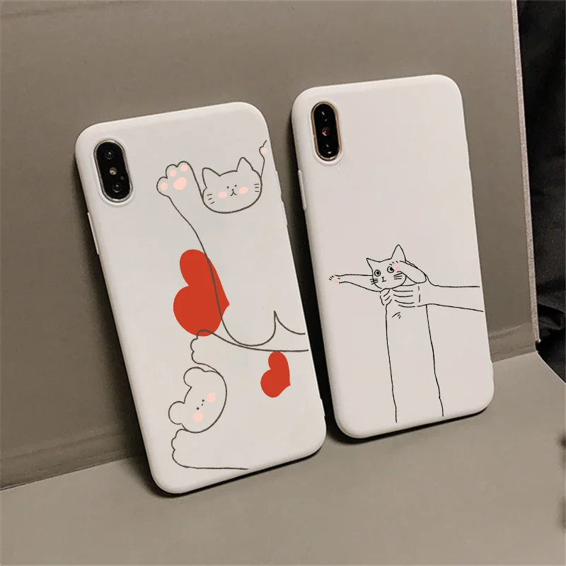Японский простой Забавный чехол с белым котом для iPhone 11, XR, X, Xs, Max, 8, 7, 6 Plus, 6 S, 5S, SE, мягкий силиконовый чехол для телефона, карамельный чехол, Fundas