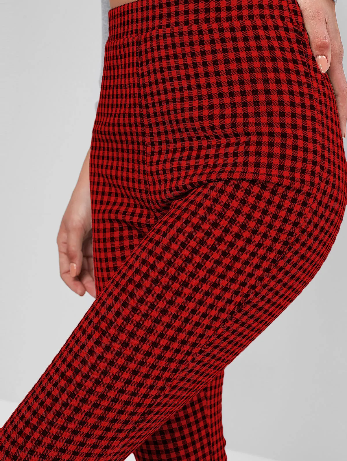 ZAFUL, женские элегантные клетчатые повседневные штаны, офисные женские эластичные обычные клетчатые обтягивающие леггинсы с высокой посадкой