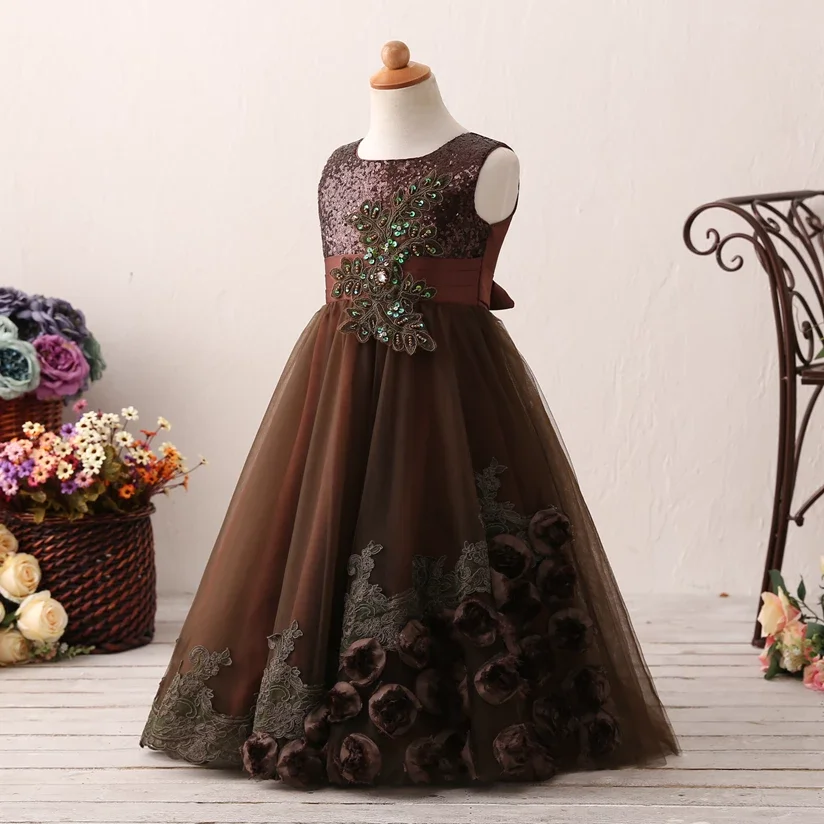 Платья с цветочным узором для девочек бальное платье принцессы без рукавов с бантом на поясе, детское вечернее платье От 0 до 12 лет