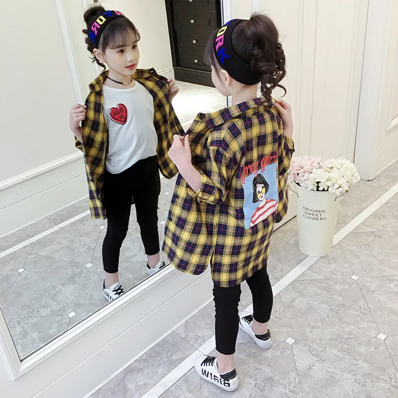 Стиль корейско-Стиль Детская рубашка для девочек на весну, Костюмы для больших мальчиков детские, средней длины воплощение красоты Рубашки в клетку модные