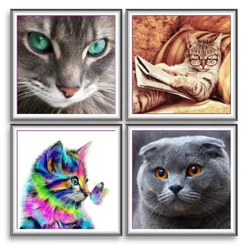 

2020 New 4 Pack Cute Cat 5D DIY Diamond Painting Kits Full Drill Rhinestone Embroidery