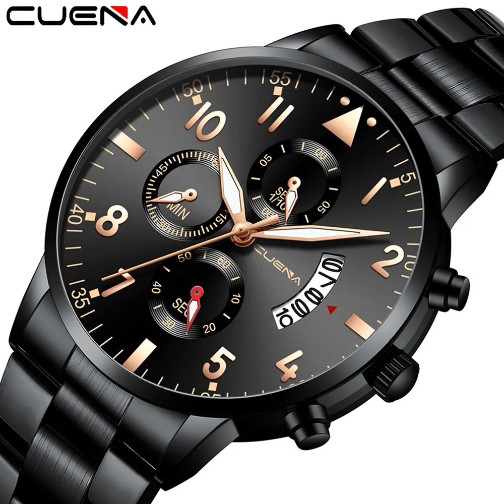 CUENA часы Роскошные Топ бренд relogio masculino для мужчин бизнес мода нержавеющая сталь Аналоговые Дата Спортивные кварцевые наручные часы
