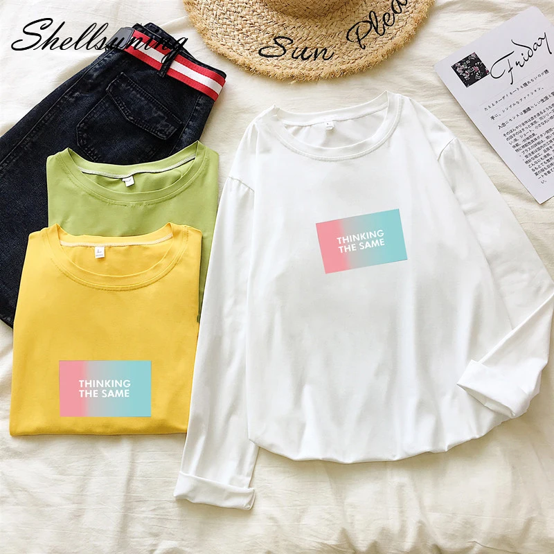 

Shellsuning 2019 Autumn Sweatshirt Women Letter Graphics Printed Hoodies Harajuku Pink Blue Pullovers Casual Clothes O-neck Tops