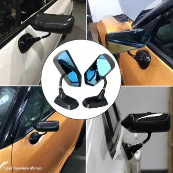 

1pair Car Modifying Side Wing Rearview Mirror Universal Carbon Fiber Grain Easy Install Practical Exterior Reduce Eye Fatigue