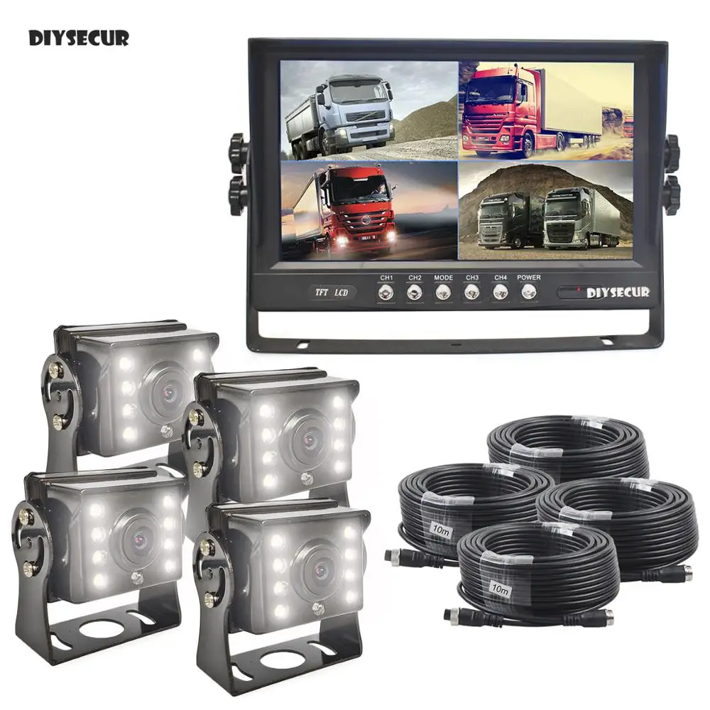 DIYSECUR 9 дюймов Сплит QUAD Автомобильный монитор 4 x CCD светодиодный ночного видения заднего вида Автомобильная камера водонепроницаемая для автомобиля Грузовик Автобус Реверсивный Camer