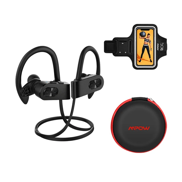 Mpow Flame 2 Bluetooth 5.0 Earphone IPX7 Waterproof Wireless Headphone With 13 Hours Playtime Noise Canceling Mic Sport Earphone Black And Armband