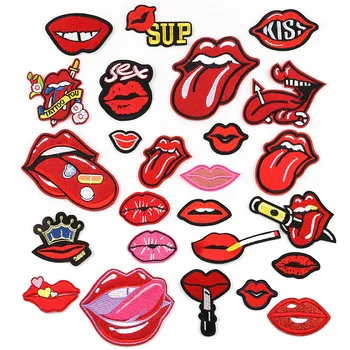 

Cartoon red lips mouth embroidery patch, used for DIY decoration accessories of clothing backpack, ironed onto clothes