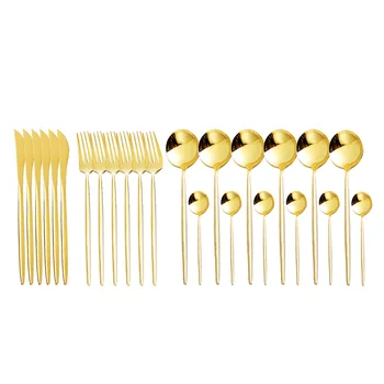 

Gold Cutlery Set 304 Stainless Steel Cutlery Set Chopsticks Butter Knife Dessert Spoon Dinner Fork Tea Ice Spoon Tableware Set
