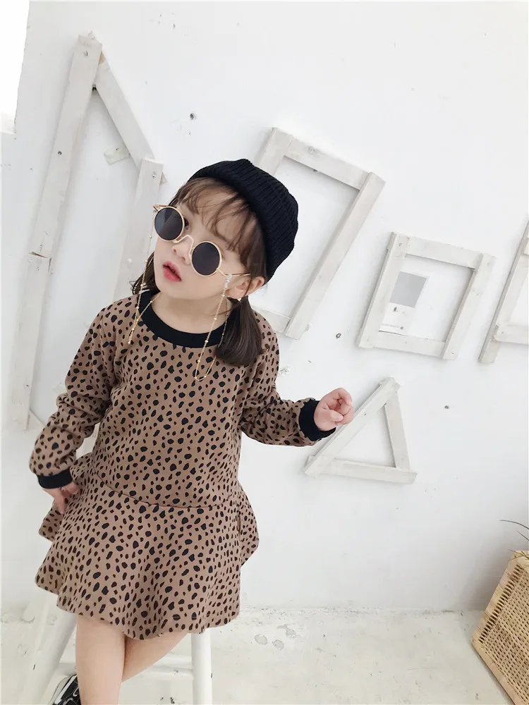 LOVE DD& MM/платья для девочек коллекция года; Новая Осенняя детская одежда повседневное удобное платье-свитер с длинными рукавами и леопардовым принтом для девочек