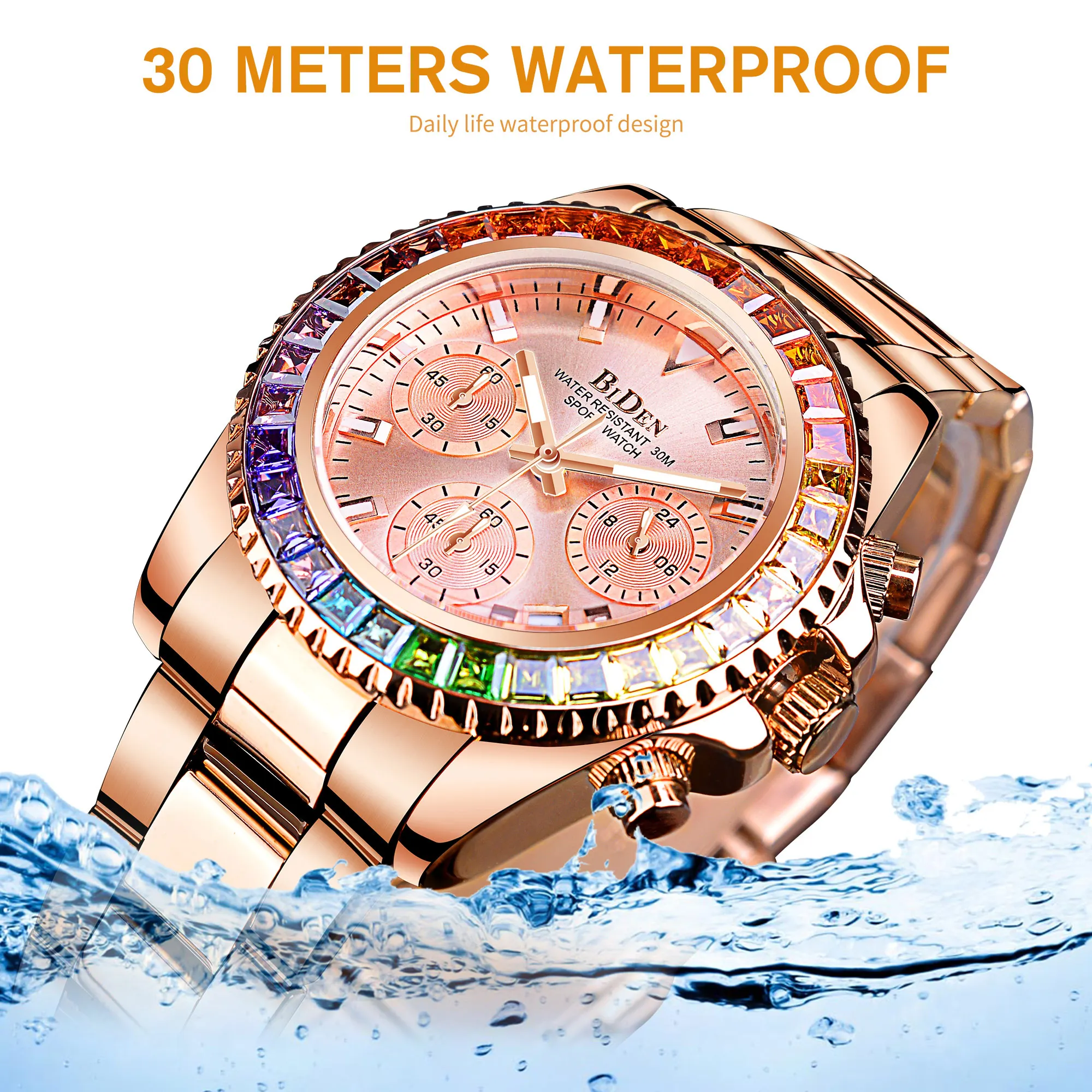 Biden Luxury Ladies Quartz Watch Diamond Women's Automatic Watches 3 Dial Wristwatches Fashion Clock Bracelet Zegarek Damski