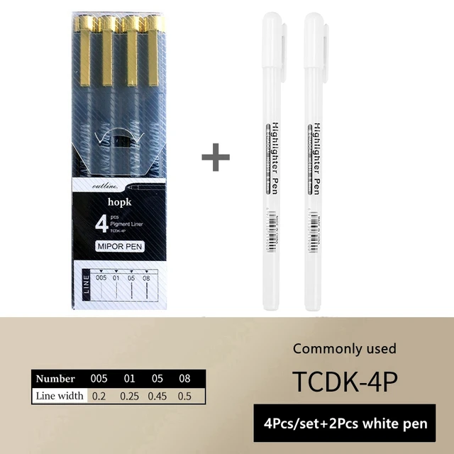 Pigment Liner Micron Ink Art Marker Pen Calligraphy Brush Pens Black Fineliner Sketching Manga Drawing Hand Lettering White Pen 6Pcs set A-2