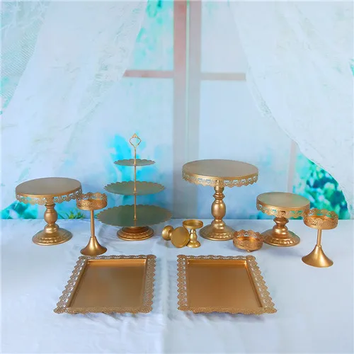 Tobs металлический золотой торт стенд набор для Свадебная чашка подставка для торта инструменты для украшения конфеты бар подставка, лоток поставщиков - Цвет: 11PCS